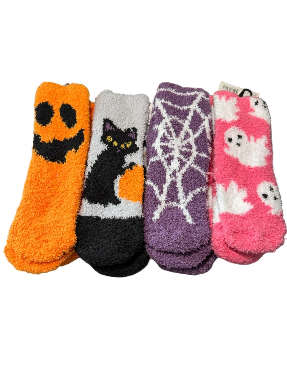 Cozy Halloween Fuzzy Crew Socks - Orange, Black, Purple, Pink